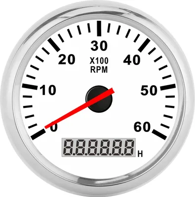 Image de Tachymètre 6000RAM Ecran LCD rétro-éclairé rouge 85mm Etanche 12/24V pour Voiture Bateau YachtCadran blanc Cadre argenté