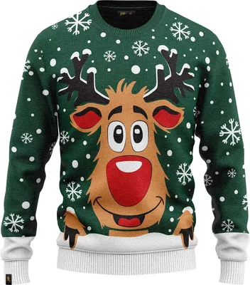 Obrázek produktu pro JAP Christmas Ošklivý vánoční svetr pro děti Sob Rudolf - 100% recyklovaný - Pro chlapce i dívky - Zelená - Velikost 104/110