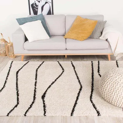 Produktbild von Teppich Hochflor - Grand Wire Creme Schwarz - 140x200 cm - Industrielle, Modern, Skandinavisch - Wohnzimmer, Esszimmer, Schlafzimmer -  FRAAI | Home & Living