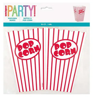 Popcorndozen, 10 Stück, 15x11x11 cm, rot-weiß gestreift, Karton