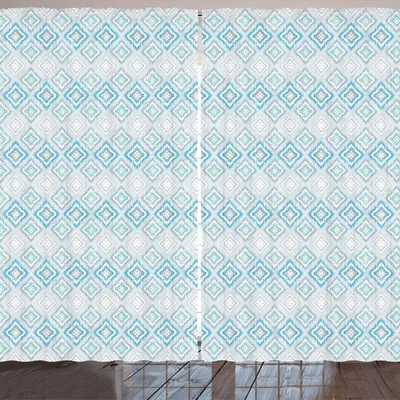 Produktbild von ARANDE Ikat Gardine, Aztekische Kultur inspirierte geometrische Motive mit verwittertem Blick südamerikanisch, 280 x 225 cm, Blau Pale Grau Weiß