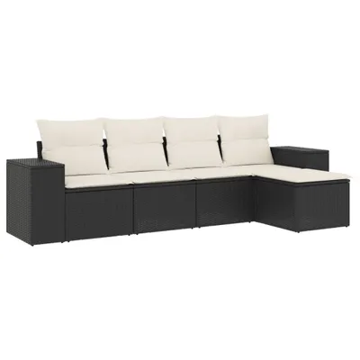 Produktbild von 5-tlg. Garten-Sofagarnitur mit Kissen Schwarz Poly Rattan
