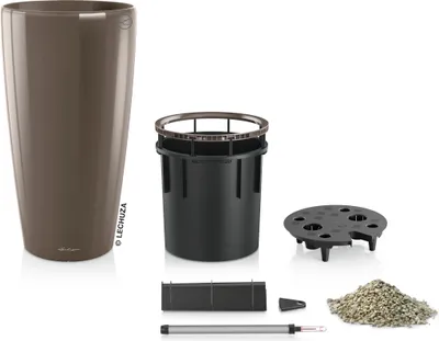 Obrázek produktu pro Sázecí květináč LECHUZA RONDO Premium 32 Taupe vysoký lesk | sázecí sloup se zavlažovacím systémem | vysoce lesklý povrch | Ø 32,5 x 56,5 cm | 15784