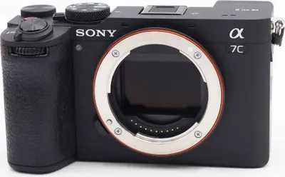 A black Sony Alpha A7C camera is shown against a white background.