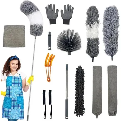 Produktbild von Mikrofaser Staubwedel Set 13-teilig mit Teleskopstiel, waschbar, ideal zum Staubentfernen und Reinigen