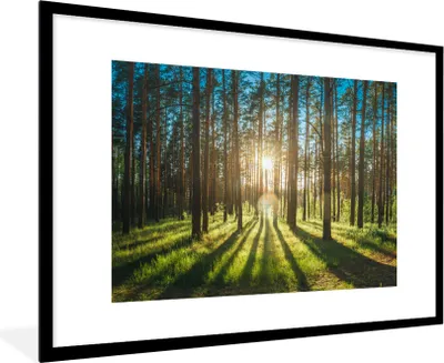 Produktbild von MuchoWow® Gerahmtes Poster Sonne - Bäume - Landschaft - Gras 90x60 cm - Poster mit Schwarzem Bilderrahmen Wandposter Rahmen Foto Bilder - Wanddekoration - Fotos