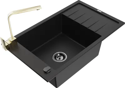 Produktbild von Mexen Elias 1 Becken-Granitspüle mit Abtropffläche und Mischbatterie Rita, Schwarz - 6511-77-670300-50-B