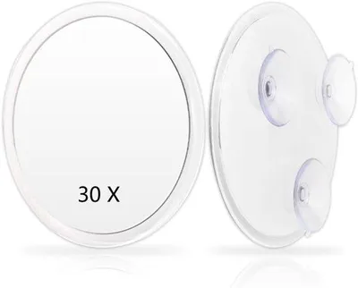 Immagine prodotto di Specchio compatto per il trucco - Ingrandimento 30x - Con ventosa - Diametro 150 mm - Rotondo - Specchio portatile per il bagno e la doccia, ideale per le donne - Perfetto per il trucco dettagliato e la cura della pelle da vicino - Bianco