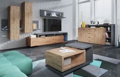 Produktbild von Wohnzimmer-Set 5-tlg Anbauwand Couchtisch Anthrazit Ribbeck Eiche 79865352