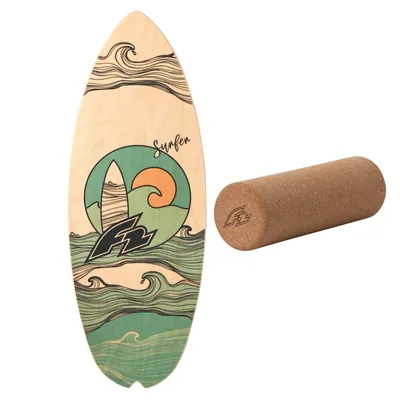 Immagine prodotto di F2 Balance Board con rullo in sughero e semisfera - Balance board in legno per bambini e adulti - Contenuto: semisfera (88 cm) + rullo in sughero