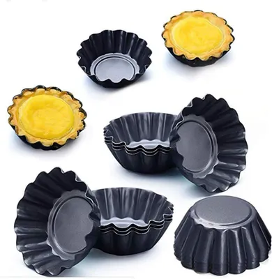 Produktbild von 12 Stücke Torteletts Törtchenformen Tartelette Förmchen 6.5Cm Mini Tarteform Kohlenstoffstahl Eierkuchenform(schwarz)