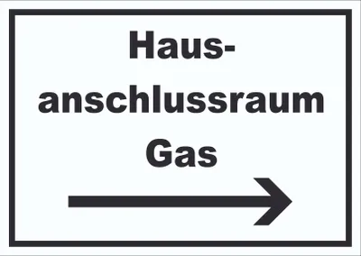 Produktbild von Hausanschlussraum Gas Schild mit Text und Richtungspfeil rechts HAR waagerecht A2 Rückseite selbstklebend