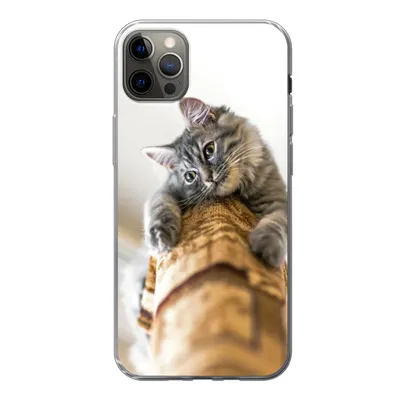 Produktbild von MuchoWow® Handyhülle Schutzhülle Hülle für iPhone 13 Pro Max Katze - Kratzbaum - Grau Silikon Softcase Handy Hülle - Mobiltelefon
