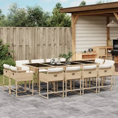 Immagine prodotto di Maison Exclusive - Set da Pranzo da Giardino 13 pz con Cuscini Beige in Polyrattan