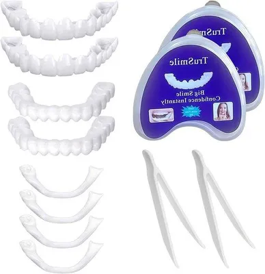 Productafbeelding van Twee sets tijdelijke kronen, ideaal voor een comfortabele pasvorm, geschikt om scheve, verkleurde, ontbrekende of gebroken tanden te bedekken