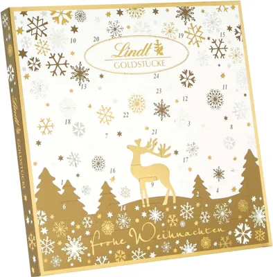 Produktbild von Lindt Goldstücke Adventskalender Weihnachten 156g, Box, Freistehend, Gold, Weiß
