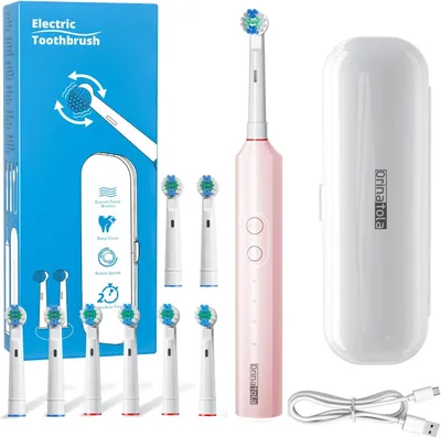 Produktbild von Elektrische Schallzahnbürste mit 8 Bürstenköpfen, Reiseetui, 3 Modi, IPX7 wasserdicht, wiederaufladbar, elektrische Zahnbürste Pink