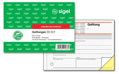 Produktbild von SIGEL SD021 Quittungen, 1.+ 2. Bl. bedr., mit Sicherheitsdruck, A6 q, selbstdurchschreibend, 2 x 40 Blatt