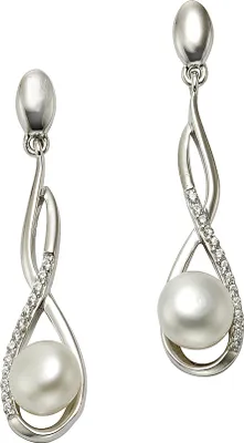 Produktbild von Zeeme Pearls Ohrringe Silber 925 rhodiniert mit weißen Perlen 7mm und Zirkonia-Steinen