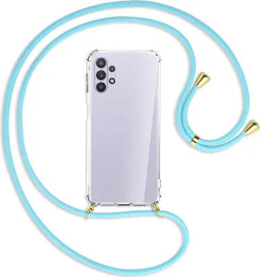 Produktbild von Handykette Backcover-Schutzhülle mit Band (Metall goldfarben) für Samsung Galaxy A32 5G - himmelblau
