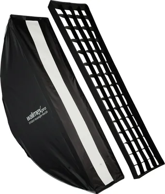 Image de Walimex pro Studio Striplight Softbox 40x120cm – Rotation 360°, montage style parapluie, avec grille, masque, adaptateur Bowens, sac de transport, idéale pour produits