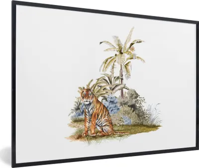 Produktbild von MuchoWow® MuchoWow® Gerahmtes Poster Tiger - Baum - Weiß 60x40 cm - Poster mit zchwarzem Bilderrahmen - Printing - Wanddeko Schlafzimmer