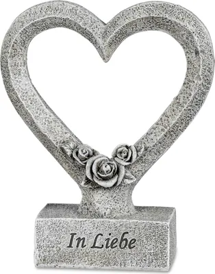 Produktbild von Grabschmuck Herz mit Rosen Blüten Gedenkstein Grabdeko Grab Deko Figur Skulptur