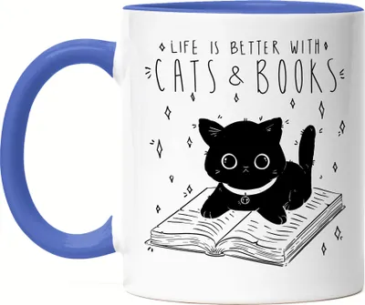 Produktbild von Life is better with cats and books Tasse blau Bücherliebhaber Buch lesen Katzenliebe Tierfreund süßer Bücherwurm