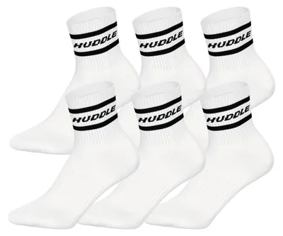 Produktbild von HUDDLE Uni Socken, 6er Pack - Streifen, Logo, Short Crew, Sportsocken, einfarbig Weiß 43-46