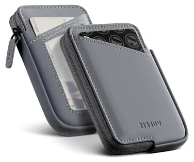 Produktbild von RFID-blockierendes Kreditkartenetui aus Leder mit Reißverschluss, schlankes minimalistisches Design für bis zu 10 Karten und gefaltete Geldscheine