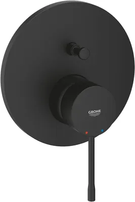 A black Grohe faucet control set on a white background.