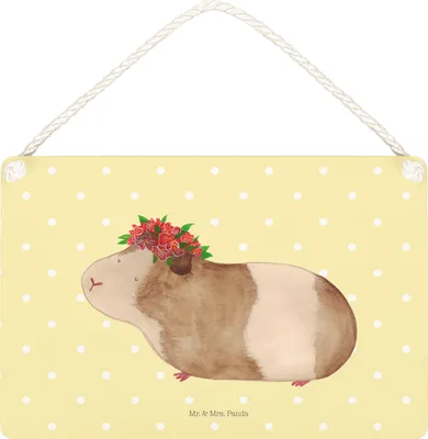Produktbild von Mr. & Mrs. Panda holzbild Meerschweinchen Weisheit DIN A5 - Gelb Pastell - Geschenk, Spruch, Holzschild, wandtafel, Schild, Wunderland, Lustige Sprüche, Motivation