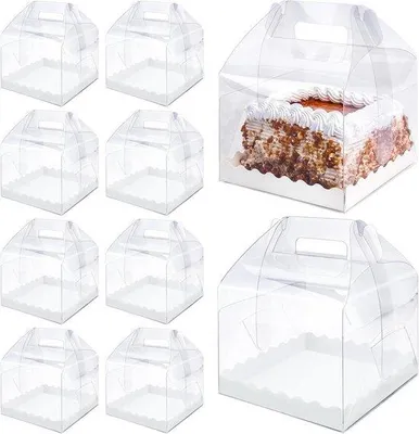 Immagine prodotto di Scatole trasparenti quadrate per torte - Set da 10 - Dimensioni 15 x 15 x 12 cm - Fondo in cartone - Scatole in plastica riutilizzabili - Ideali per matrimoni e pasticcerie