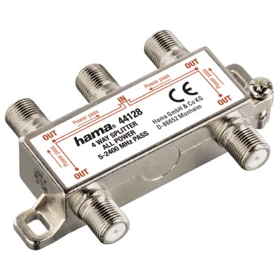 Obrázek produktu pro Hama SAT Distributor, 4 Way, Fully Shielded, Rozbočovač, 2 - 2300 MHz, Stříbrná, Kov, 230 mm, 90 mm