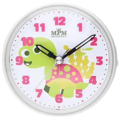 Produktbild von MPM-Quality Kinderwecker rund 92 mm Kunststoff Weiß/Rosa