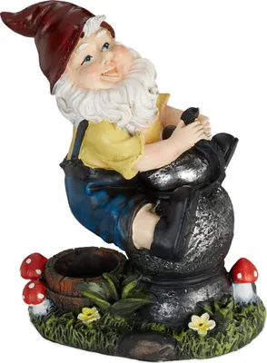 Produktbild von Relaxdays Gartenzwerg mit Laterne, wetterfest, frostsicher, HxBxT: 15x7,5x10,5 cm, Gartenfigur Wichtel, Kunststein, bunt