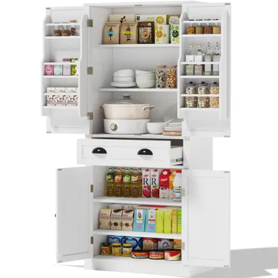 Produktbild von Küchenschrank Buffetschrank Mehrzweckschrank Vorratsschrank mit Viel Stauraum, Verstellbare Einlegeböden, Mit Wandhalterung, Magnetische Vorrichtung