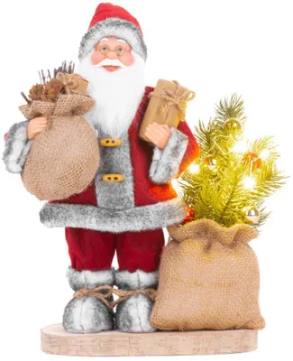 Produktbild von Dekoration MagicHome Weihnachten, Weihnachtsmann mit Tasche und Baum, LED, 3xAAA, 30 cm