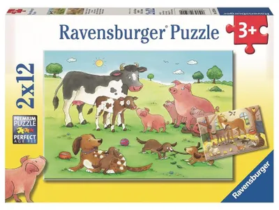 Image de 2 x 12 pièces Ravensburger Kinder Puzzle Familles d'animaux heureux 07590