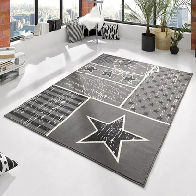 Produktbild von Design Velours Teppich Patchwork Stars Grau 140x200 cm | 102397