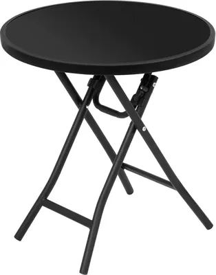 Produktbild von Klapptisch für Balkon & Garten - Runder Outdoor-Bistrotisch - 5 mm Sicherheitsglas - Metallgestell - Ø 46 cm, Höhe 47,5 cm - Tragkraft 50 kg - Für 2 Personen - Schwarz