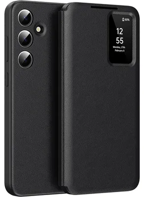Obrázek produktu pro Kožené flipové pouzdro pro Samsung Galaxy A56, obal s funkcí Smart View okna a přihrádkou na karty Černý