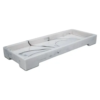 Produktbild von Intirilife Aufbewahrungstablett WC-Ablage Servierbrett in Marmor Weiß aus Kunstharz Multifunktional - 29.5 x 11.2 x 3 cm - Ein stilvoller Schutz von Oberflächen und Organizer