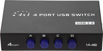 Zdjęcie produktu dla ASHATA 2/4-portowy przełącznik współdzielony USB 2.0, koncentrator przełącznika USB 2.0, przełącznik ręczny, adapter przełącznika do komputera PC, drukarki, skanera, czarny (4 porty)