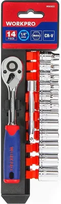 Image de WORKPRO Jeu de clés à douilles 14 pièces 4-13mm Cr-V support extension cliquet réversible 72 dents