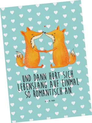 Produktbild von Mr. & Mrs. Panda Postkarte Füchse Liebe - Türkis Pastell - Geschenk, Fuchs, Ehe, Fotokarte, Ansichtskarte, Grußkarte, Postkarten, Ansichtskarten, Ehemann, Partner