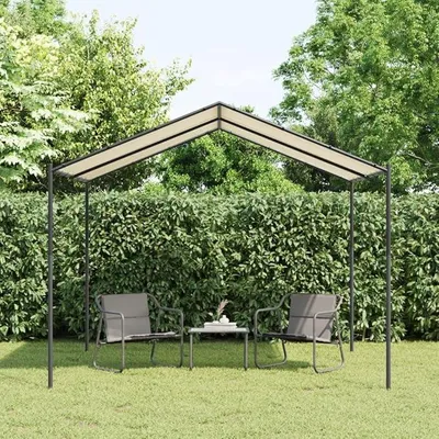 Produktbild von Garten Pergola 3 x 3 m, Pavillon Stahl Wasserdicht Sonnendach, Anbaupavillon, Terrasse Pergola mit Markisenschutz, UV Beschattung, Beige