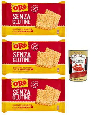 Produktbild von Saiwa Oro Biscotti, senza Glutine, Gluten -freie Kekse, gluten free biscuits, Ideal für ein glutenfreies Frühstück, 3x 200g + Italian Gourmet polpa 400g