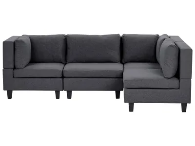 Produktbild von BELIANI 4-Sitzer Ecksofa Linksseitig Dunkelgrau Stoffbezug mit Kissen Schwarze Beine Modular Modern Modulsofa Wohnlandschaft Wohnzimmer Wohnecke