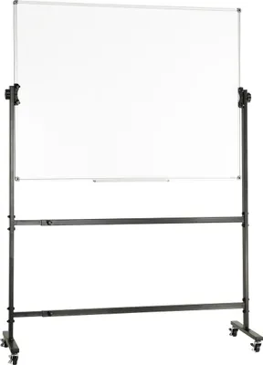 Obrázek produktu pro Rolovací bílá tabule, oboustranná magnetická mobilní tabule o rozměrech 48 x 32 palců, otočná o 360°, výškově nastavitelná, s kolečky a pohyblivým podnosem, pro kanceláře a školy